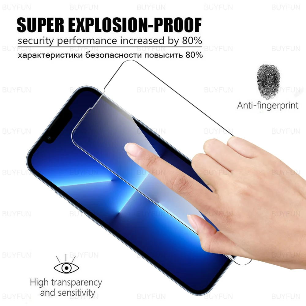 Funda de vidrio templado 9H para iPhone 13 Pro Max, película protectora de pantalla para iPhone 13 Pro Max, 14 13 13Pro iphon, 4 unidades