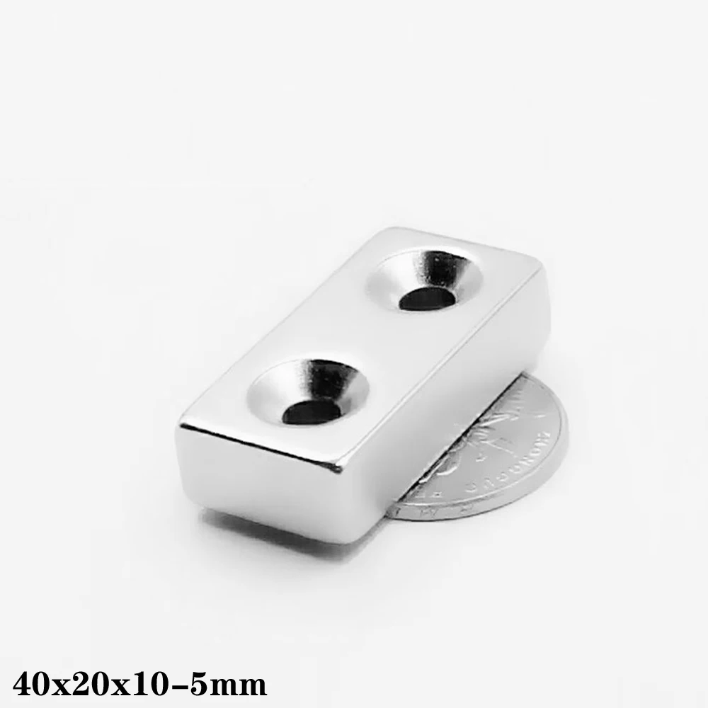 1~10PCS 40x20x10-5 Powerful Block Magnets Strip Double Holes 5mm Permanent Magnet 40x20x10 Neodymium Magnet 40*20*10-5  40*20*10