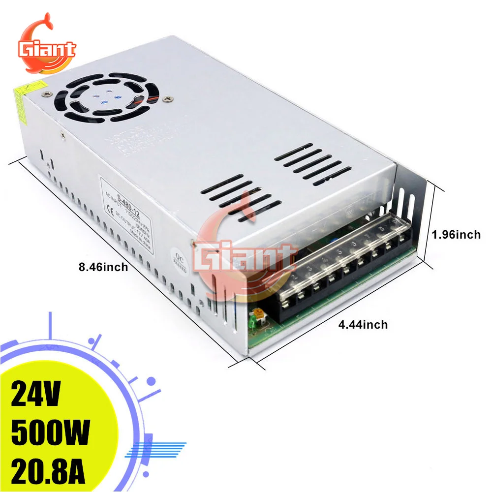 

Switching Power Supply Lighting Transformer DC 24V 20.8A 500W For LED Strip Light Switching Power Adapter Driver Tools Switch