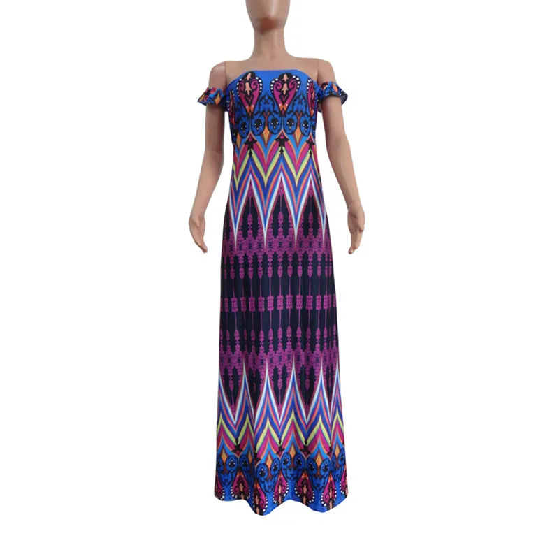 Mùa Hè Phong Cách Bohemian Đầm Maxi Dài Lệch Vai Nữ Rời Tầng Dài In Đời Boho Ngày Lễ Bãi Biển Áo