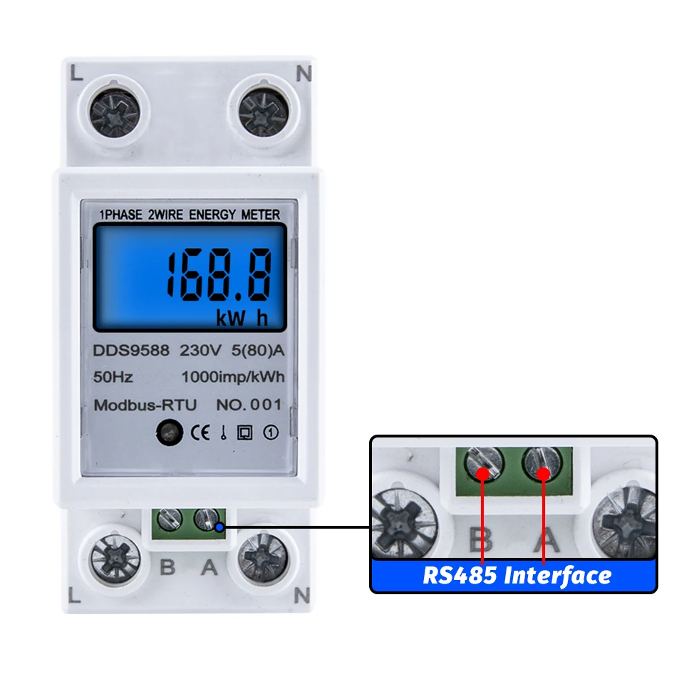 التيار المتناوب 220 فولت 5-80A RS485 Modbus-Rtu مقياس طاقة رقمي الكهرباء كيلوواط ساعة استهلاك متر الجهد الحالي كيلو واط عرض 50/60Hz