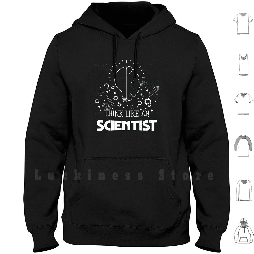 Think Like A Scientist. hoodies long sleeve Science Knowledge Entrepreneur Brain Jogging Question Mark Illustrator