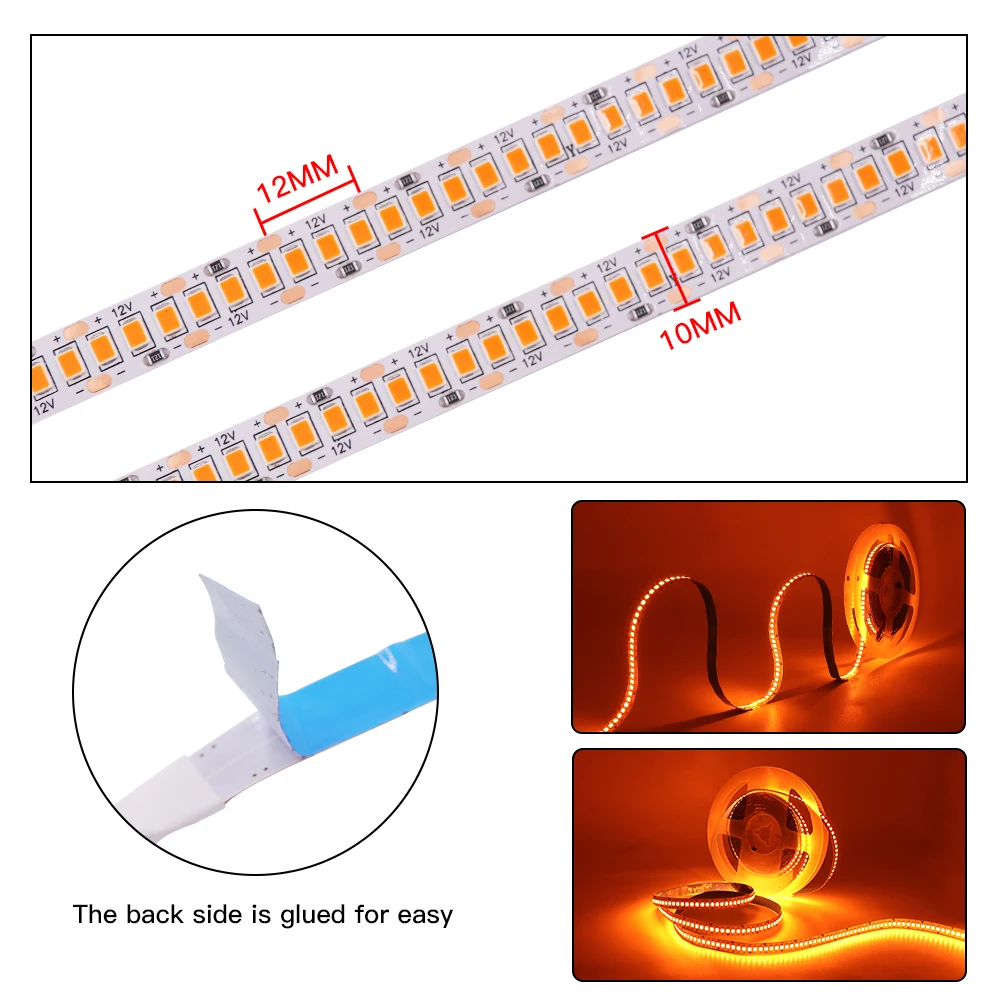 LED Strip DC 12V 24V 2835 240LEDs/m Warm White / Natural White Orange Flexible Ribbon Tape Light Lamp 5m