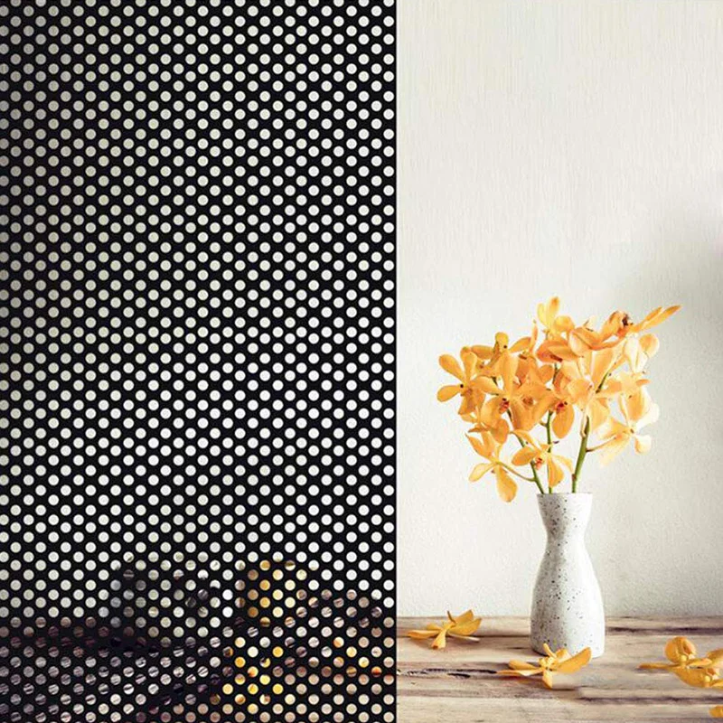 Self-adhesive Mesh Window Film Perforated Self Adhesive Black Dotted One Way Film Privacy Glass Stickers for Home Office Decorat