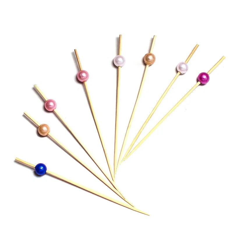 

100Pcs 12cm Pearl Cocktail Picks Sticks Toothpicks Bamboo for Sandwich Skewers Appetizer Fruits Picks Wedding Party Supplies