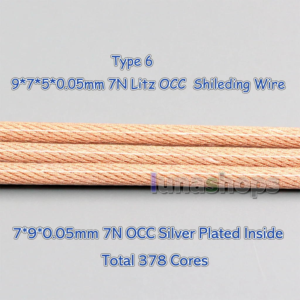 LN 007736   100 متر Type6 النحاس مرحبا الدقة 9*7*9/0.05 مللي متر 7n Litz OCC التدريع 7*9*0.05 مللي متر 63Core OCC لوحة فضية داخل OD2.8mm سماعة