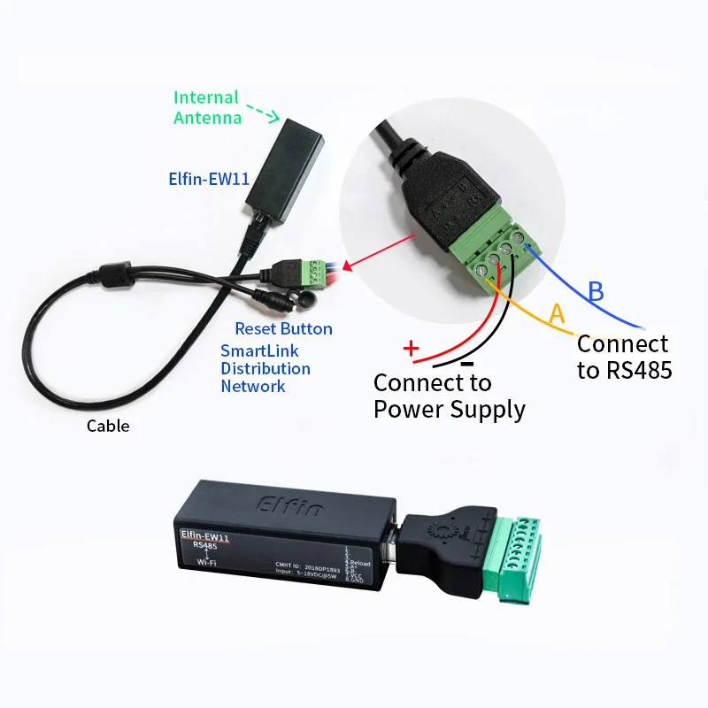 Ce Fcc Hf Kleinste Elfin-EW11/Elfin-EW11-0 Wireless Networking Apparaten Modbus Tpc Ip Functie RJ45 RS485 Naar Wifi Seriële Server