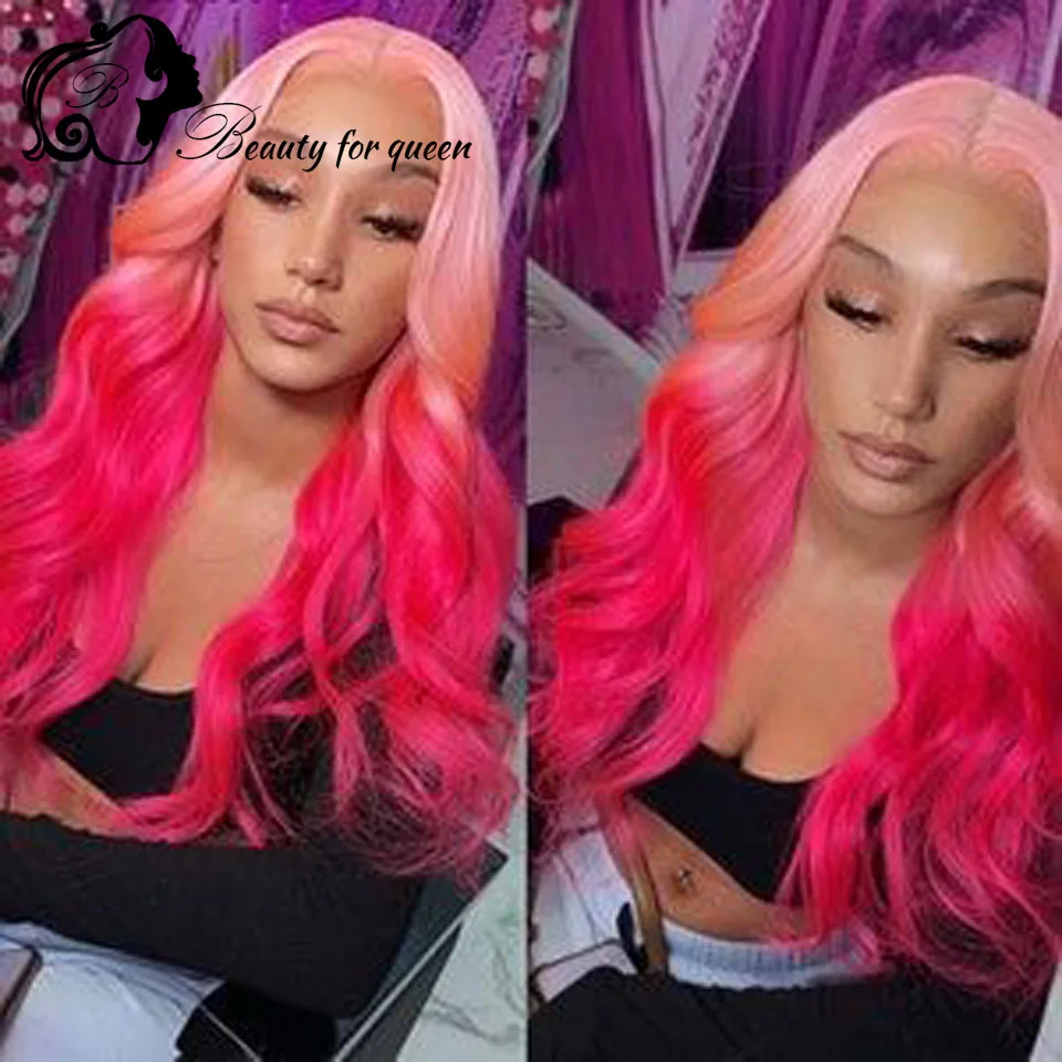 Wig Rambut Manusia Renda Depan Merah Muda 150% Rambut Remy Brasil Wig Frontal Renda Transparan HD untuk Wanita Wig Depan Renda Pra Pencabutan