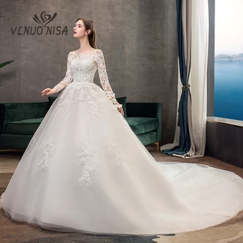 Robe de Mariée à Manches sulf, Grande Taille, Appliques de Luxe avec Longue Traîne, Nouvelle Collection