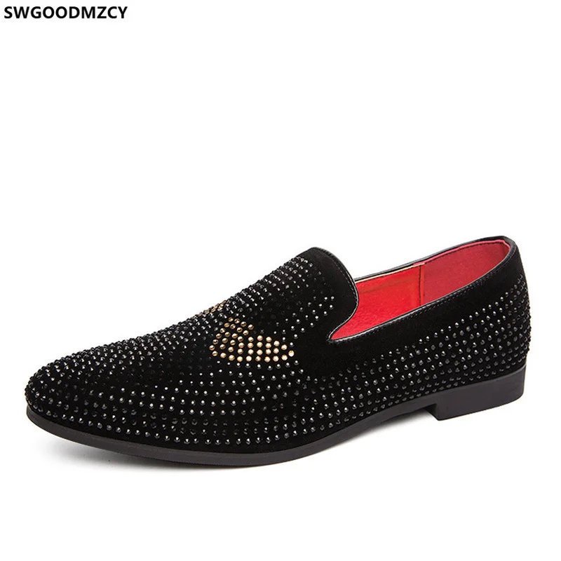 Formal Suede Shoes Men Crystal Wedding Shoes for Men 2026 Mocassin Loafers Men Fashion Dress Shoes Chaussure Sapatos Para Hombre