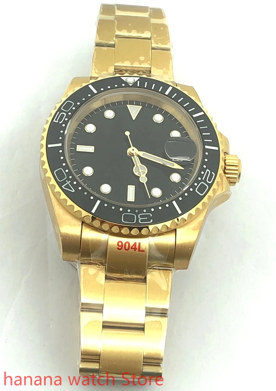 BLIGER-reloj con cristal de zafiro para hombre, pulsera de acero inoxidable dorado con movimiento de perla y bisel giratorio, 904