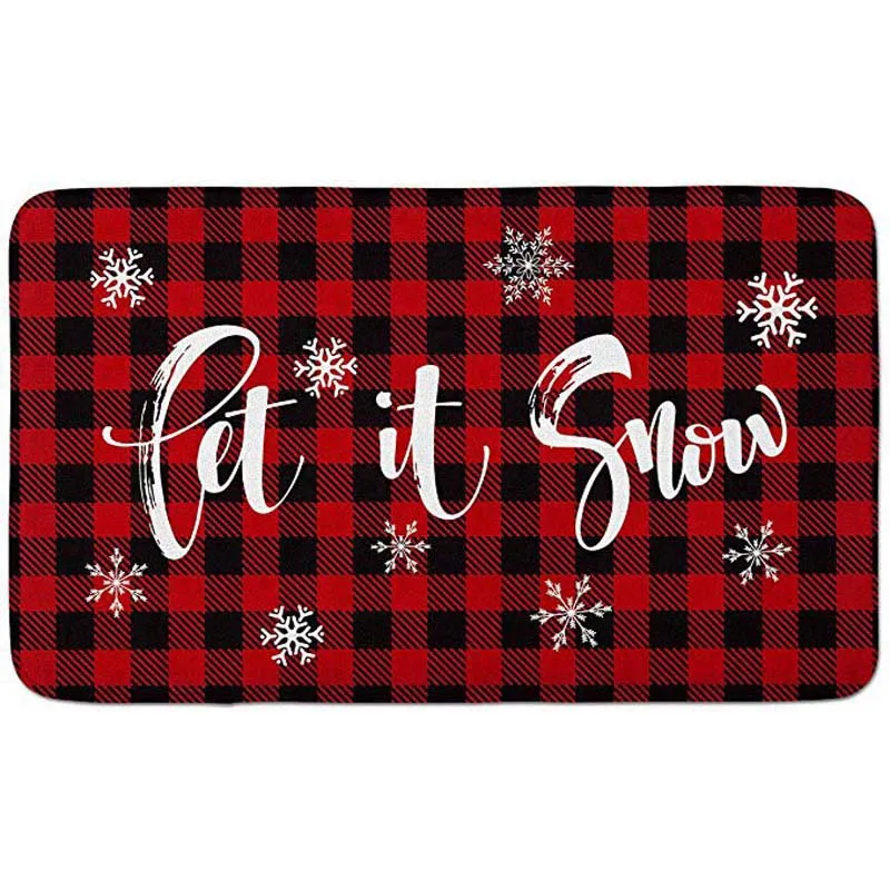 Plaid Let it Snow Decorative Doormat, 18 x 30 Inch Winter Christmas Holiday Non-Skid Floor Mat Switch Mat Indoor Outdoor Home Ga