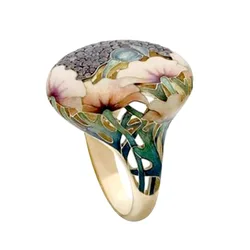 New Fashion Women Hot-selling Jewelry Golden Retro Style Hand-painted Oil Female Ring Whole Sale Jewelry for Women
