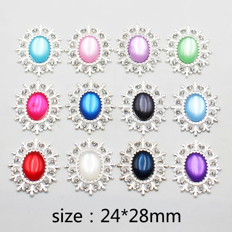 Moda 10 sztuk/partia 24*28mm owalne stop błyszczące Rhinestone kocie oko do ubrania DIY ozdobny guzik rzemiosło biżuteria akcesoria