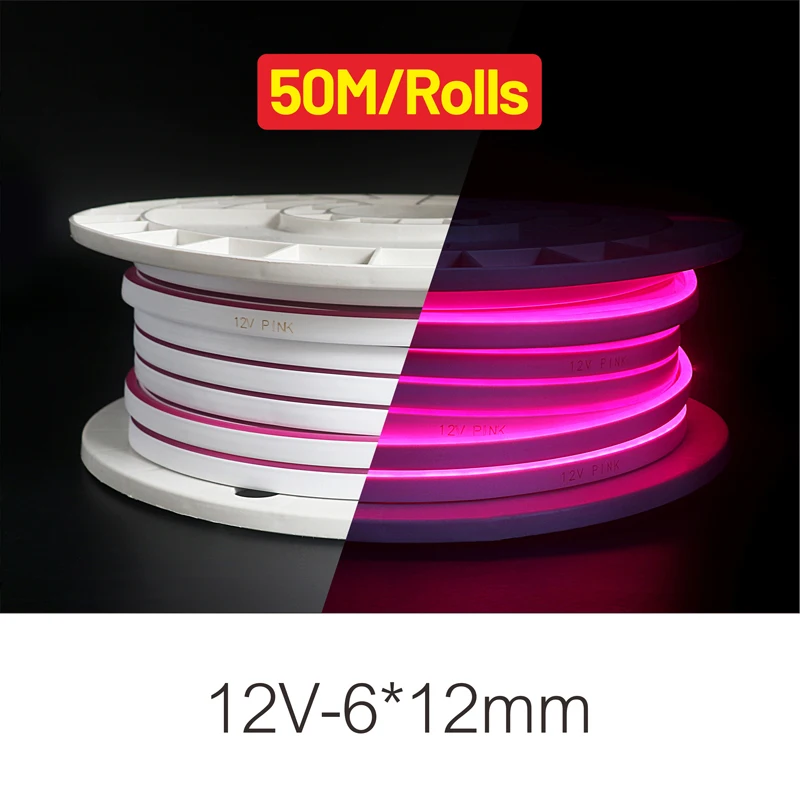 DC12V LED Strip 50M Flexible Neon Light Waterproof IP65 Luces Led Ribbon Rope Dimming Flex Tube Tape Room DIY LED White red blue