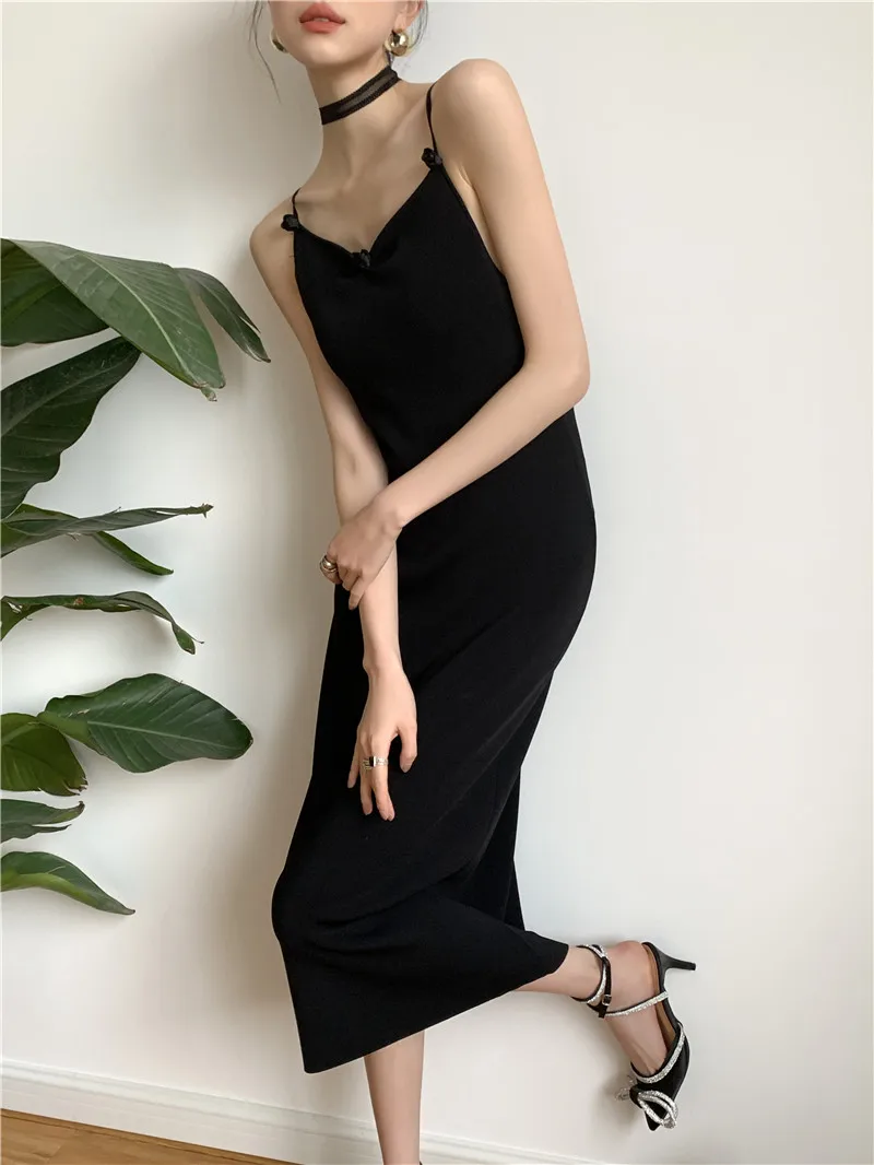 CHEERART Backless Butterfly Elegant Long Sexy Dress Women Summer Spaghetti Strap Black Bodycon Ladies Midi Night Club Dress