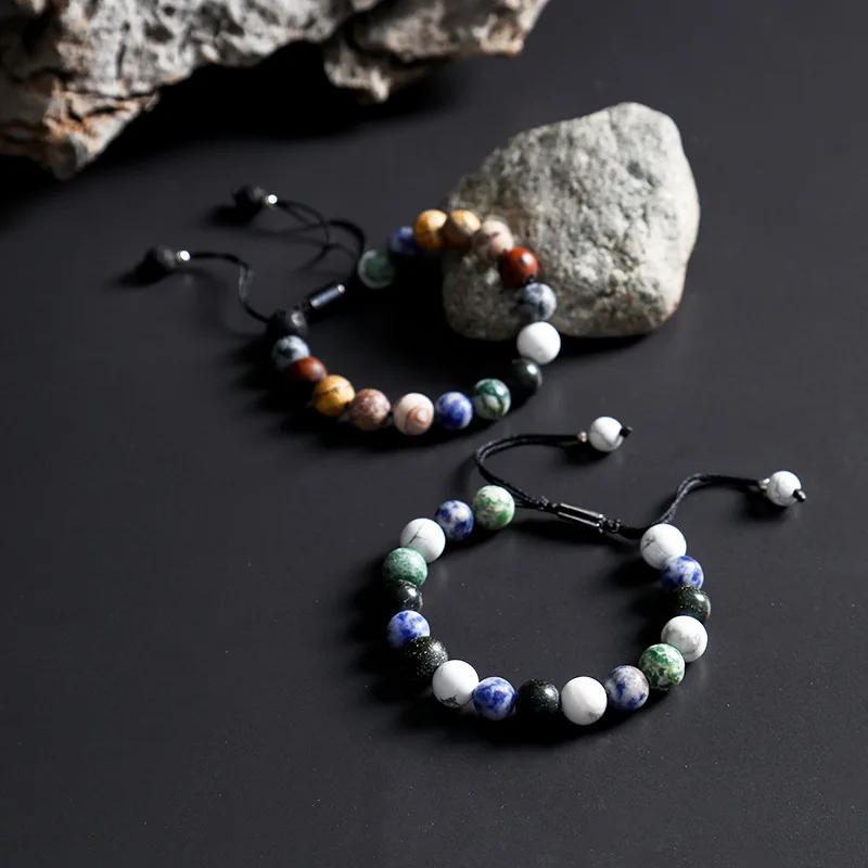 Meetvii 10mm Natural Stone Eight Planets Bracelets Vintage Universe Galaxy Yoga Solar System Bracelets For Men Women Jewelry