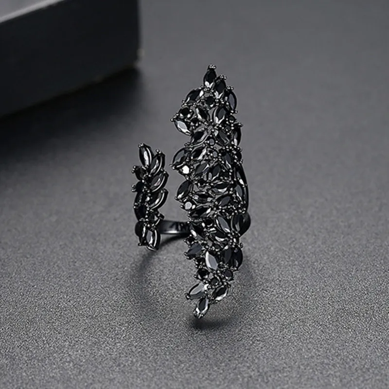 FXLRY New Trendy Gun black Color Micro Paved Cubic Zircon Irregular Adjustable Open Ring For Women Party Fashion Jewelry