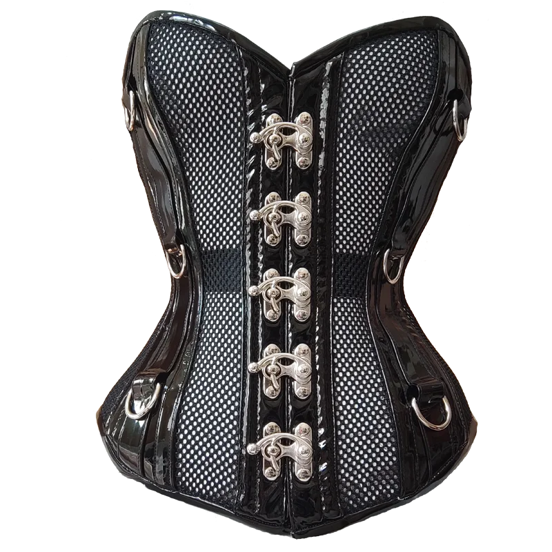 Annzley Mesh And Leather Overbust Corset Top Victorian Corselet Tight Lacing Waist Trainer Gothic Style