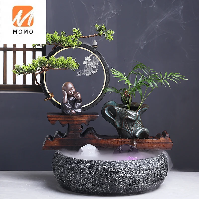 Creative Living Room Fountain Water Humidifier Lamp Ring Fortune Furnishings Desktop Fish Tank Decoration