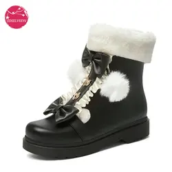 Fashion Women Lolita Boots Fall Winter Comfy Warm Plush Flock Gothic Cosplay Party Platform Girls Ankle Boots Back Zipper