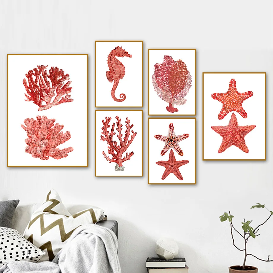 Marine Life Hippocampus Starfish Coral Wall Art Canvas Painting Nordic Posters And Prints Wall Pictures For Living Room Decor