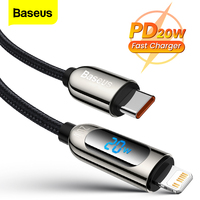 Baseus PD 20W USB C Cable Fast Charging Charger Cable For iPhone 13 12 11 Pro Max XR Digital Display Mobile Phone Data Wire Cord