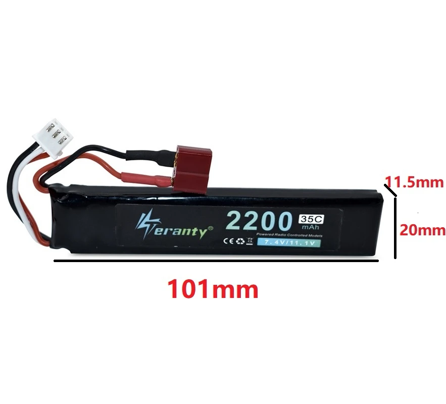 2S Water Gun battery 101mm with T Plug 7.4V 2200mAh Lipo Battery for M4 AK47 Mini Airsoft BB Air Pistol Electric Toys RC Parts