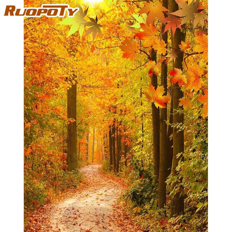 RUOPOTY Frame Autumn Forest Diy Painting By Numbers For Adults Canvas By Numbers Landscape Acrylic Wall Painting For Home Arts