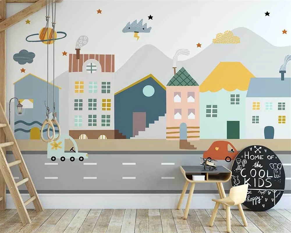 beibehang Customize new Nordic hand-painted color small house simple children's room background wallpaper papier peint