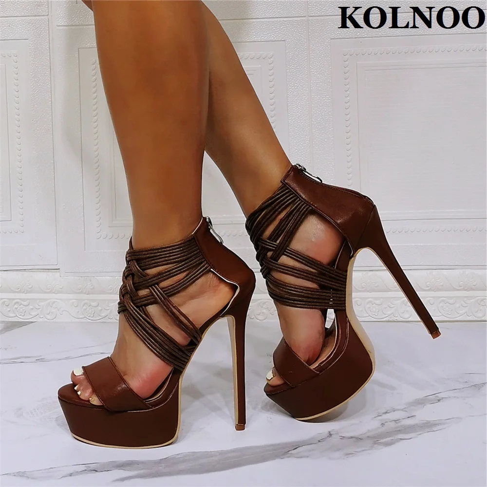 

Kolnoo New Handmade Womens High Heel Sandals Cross Narrow Bands Summer Party Prom Shoes Evening Peep-toe Fashion Xmas Club Shoes