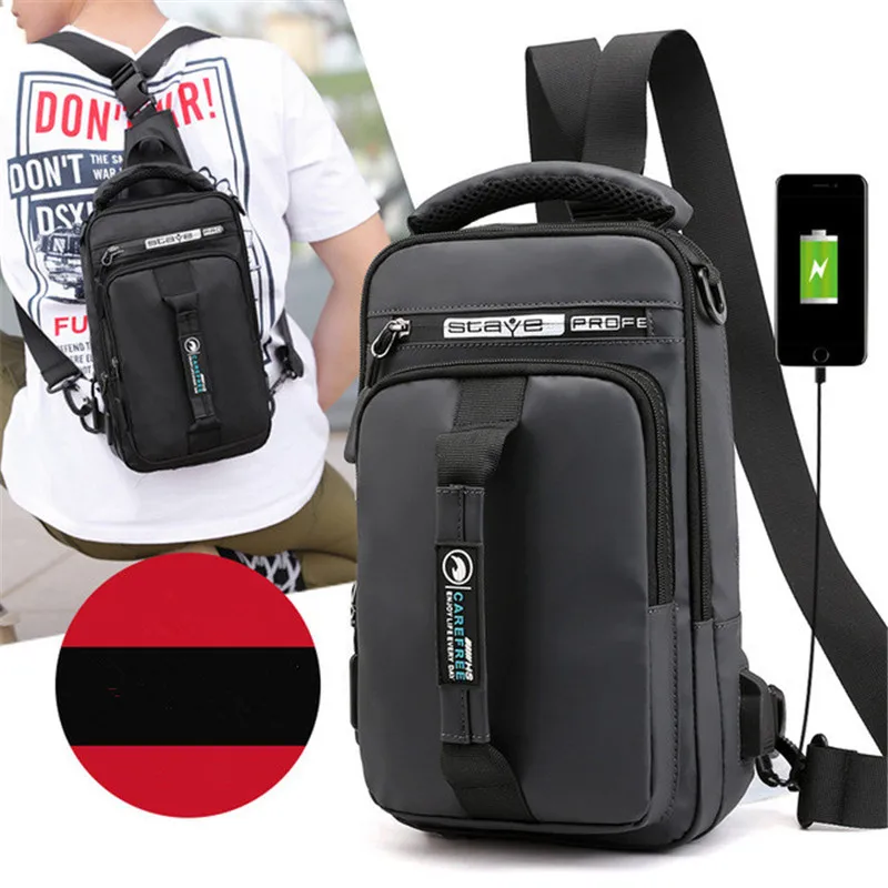 Multifunction Crossbody Bag Men USB Charging Chest Pack Short Trip Messengers Chest Bag Waterproof Large Capacity Shoulder Bag