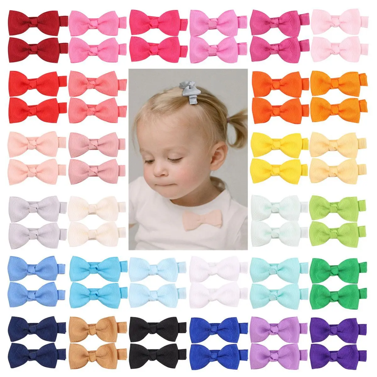 40pc/lot New 2.2inch Grosgrain Ribbon Solid Hair Bows With Clips Girls Kids ribbon Covered Hair Clips Headwear Hair Accessories