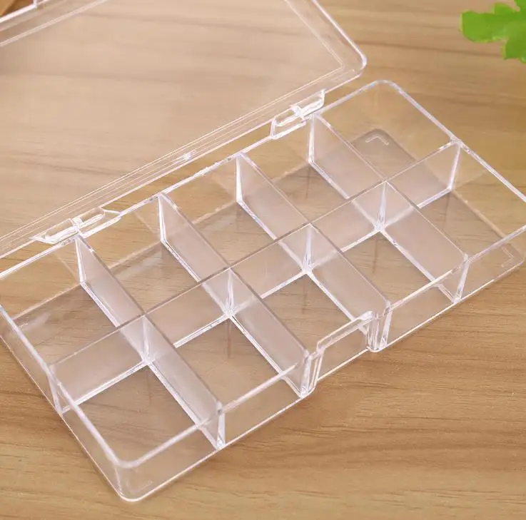 10 Grids Clear Acrylic Empty Storage Box Beads Jewelry Decoration Nail Art Display Container Case SN2974