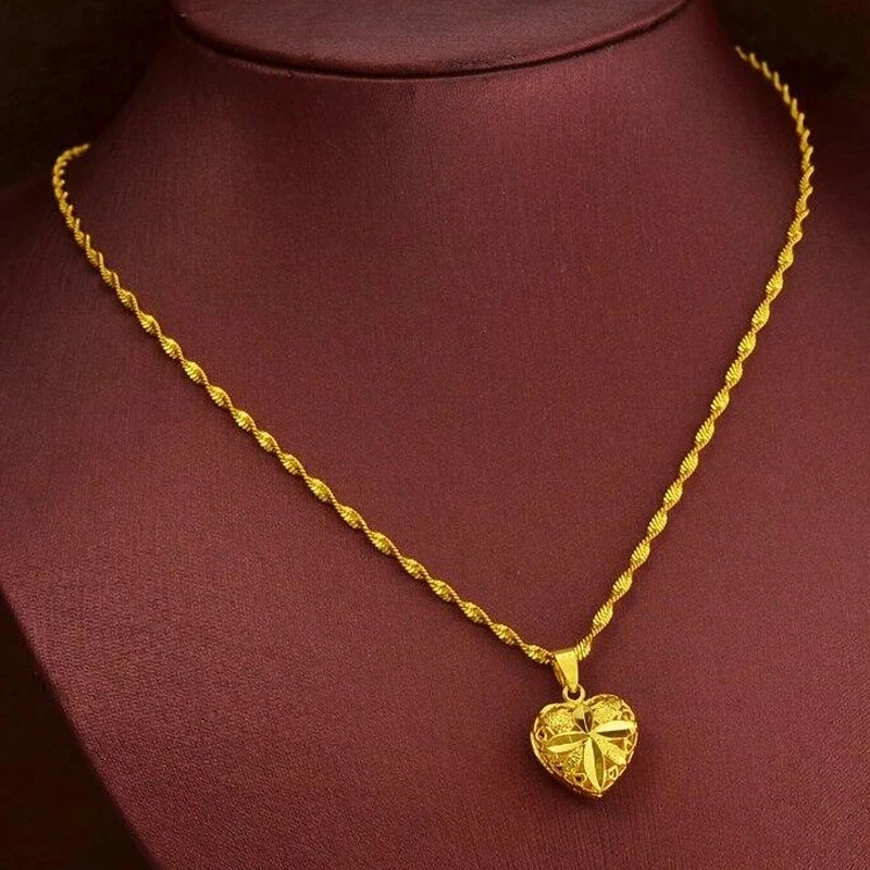 Authentic Love Heart Shaped 24k Gold Color Pendant Necklace Lady Elegant Gold Jewelry Necklace Necklace Necklace Birthday Gift