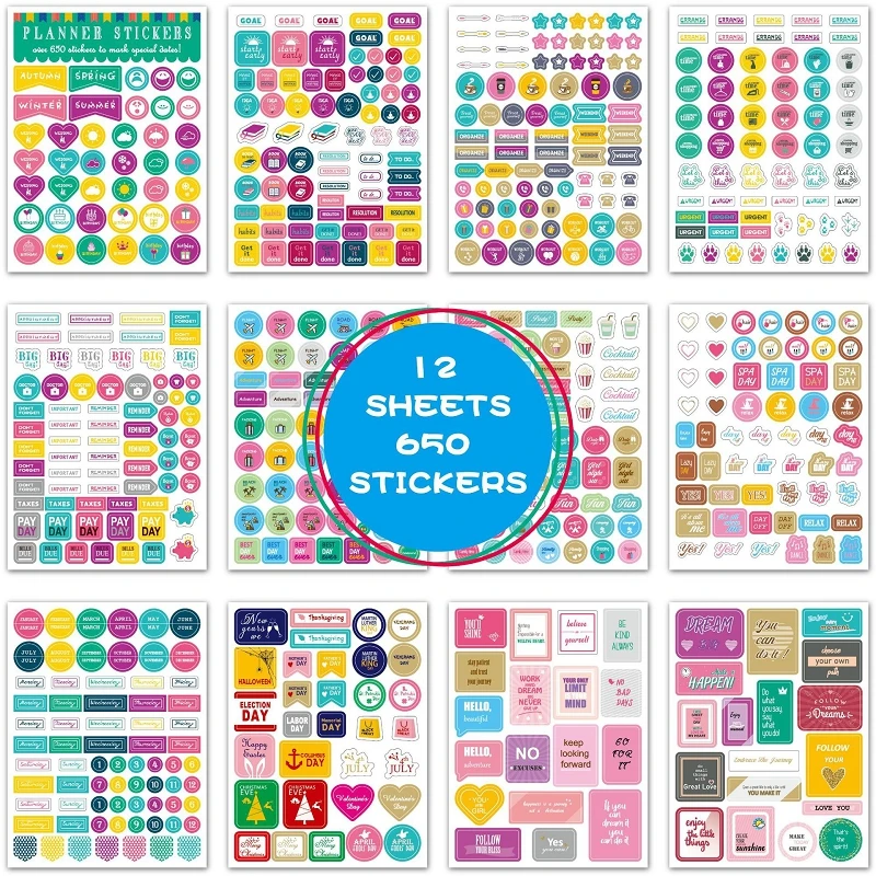 Creativity 650/730pcs Planner Stickers Set Scrapbooking Deco Alphabet Label Weekly Plan Agenda Journal Korean Stationery Sticker