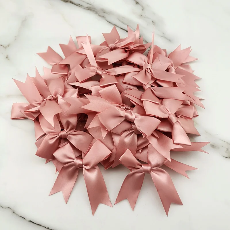 (50 Pcs/pack) 85x85mm Colourful Ribbon Bows Small Size Satin Ribbon Bow Flower Craft Decoration Handwork DIY Festival Decoration