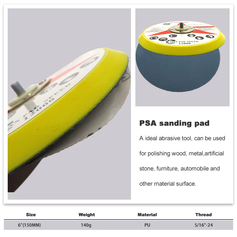 6 Polegada 150mm Vinil PSA Lixar Pad para Discos Adesivos Sander Backing Pad 5/16 "-24 Rosca Ferramentas Elétricas Acessórios