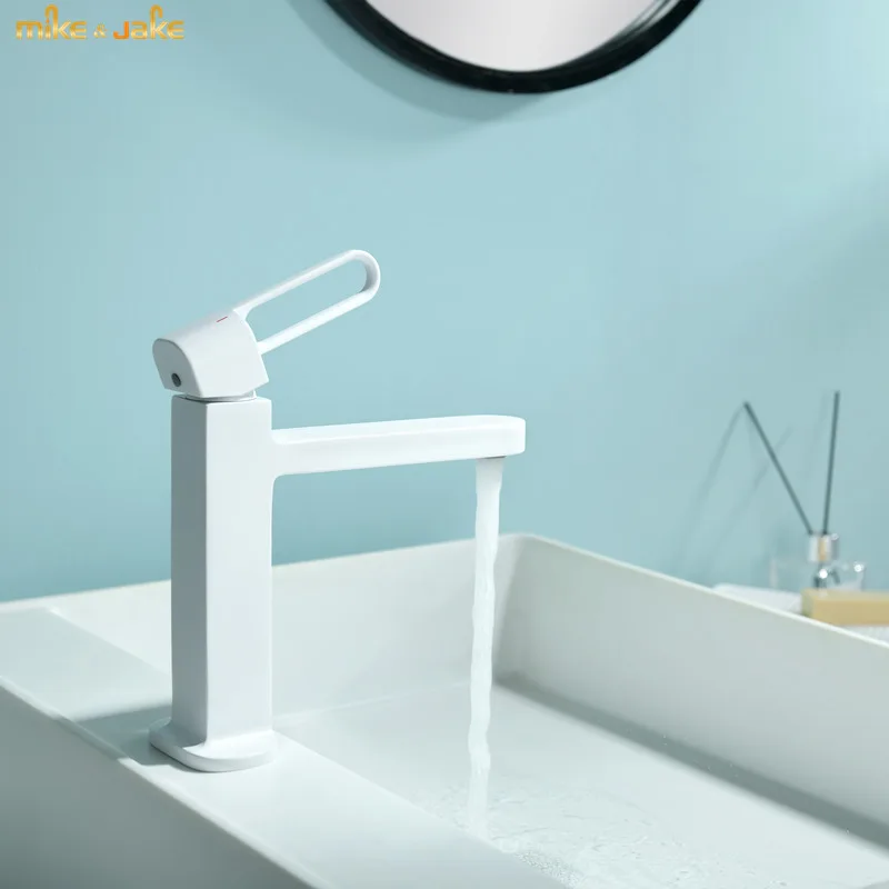 

White style bathroom basin mixer water tap hot and cold sink tap crane white basin mixer single handle hole bathroom black tap