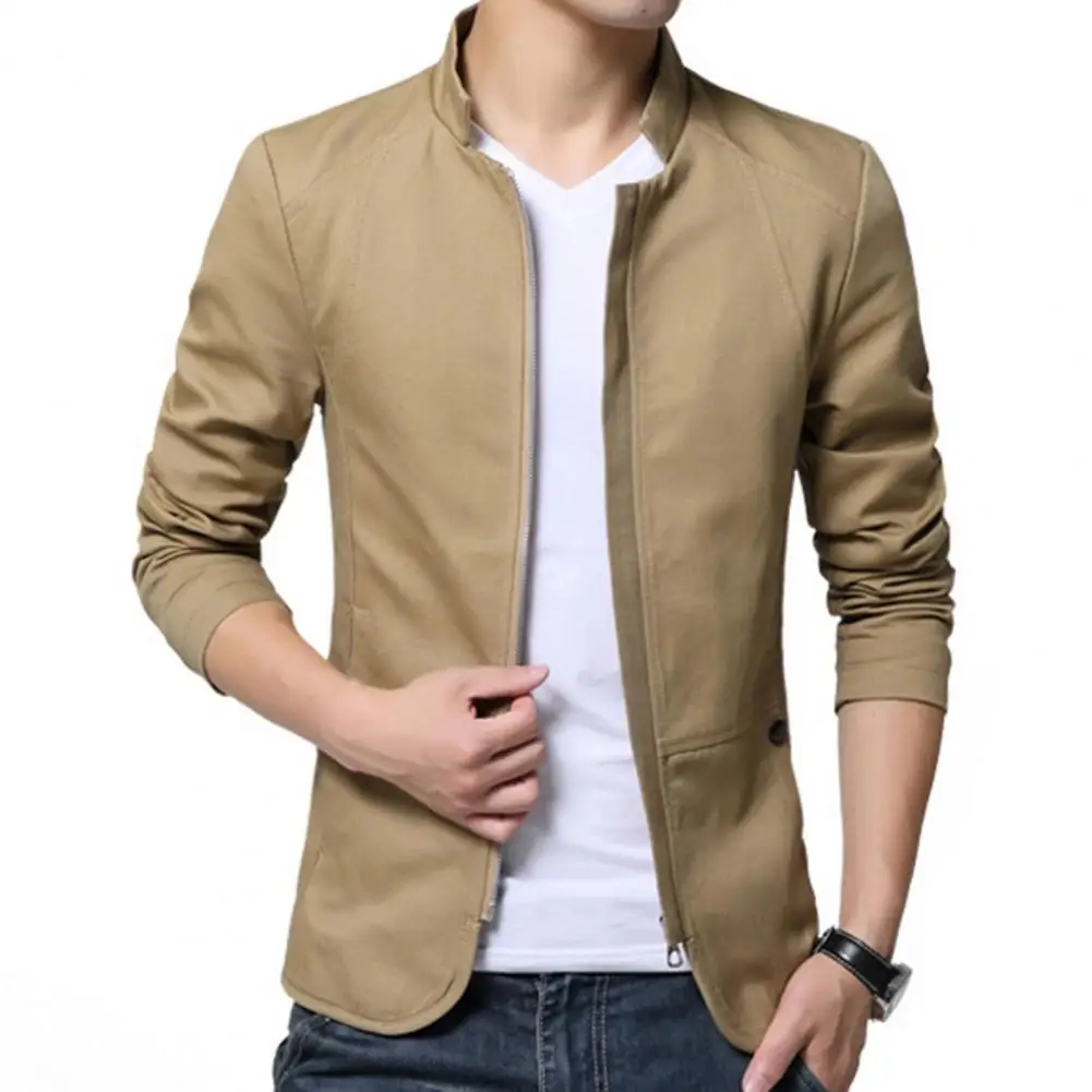 Chaqueta con cuello levantado para hombre, abrigo de negocios informal de talla grande con cremallera