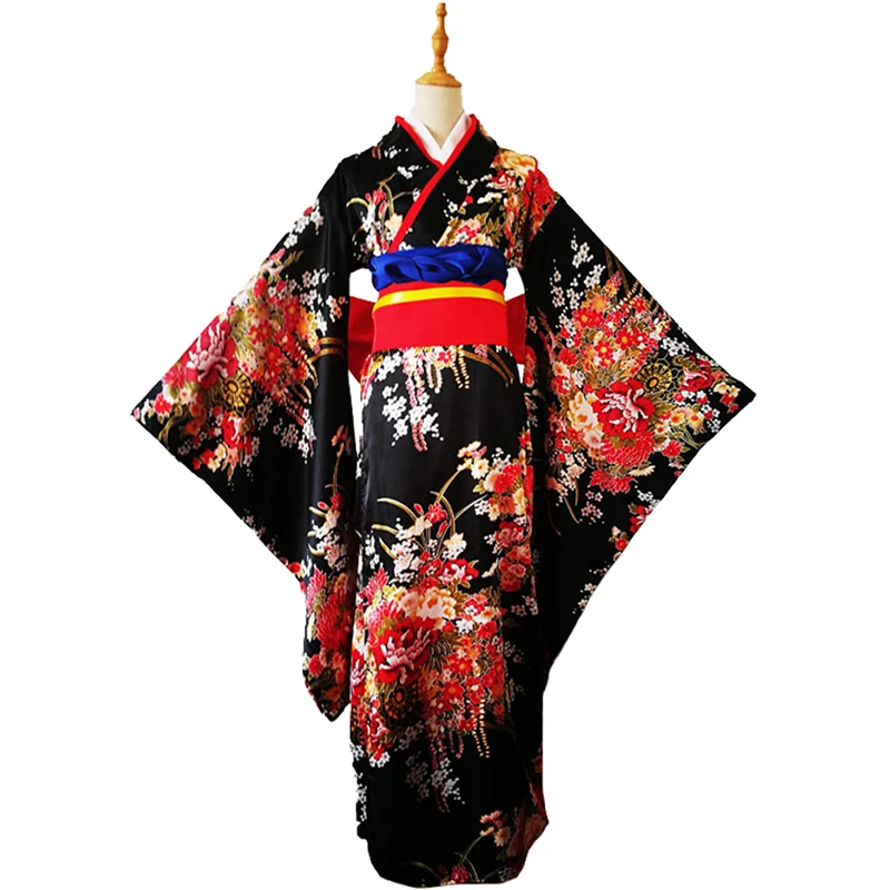 Kimono largo y Sexy para mujer, vestido Yukata Floral japonés, traje tradicional de fiesta de Halloween