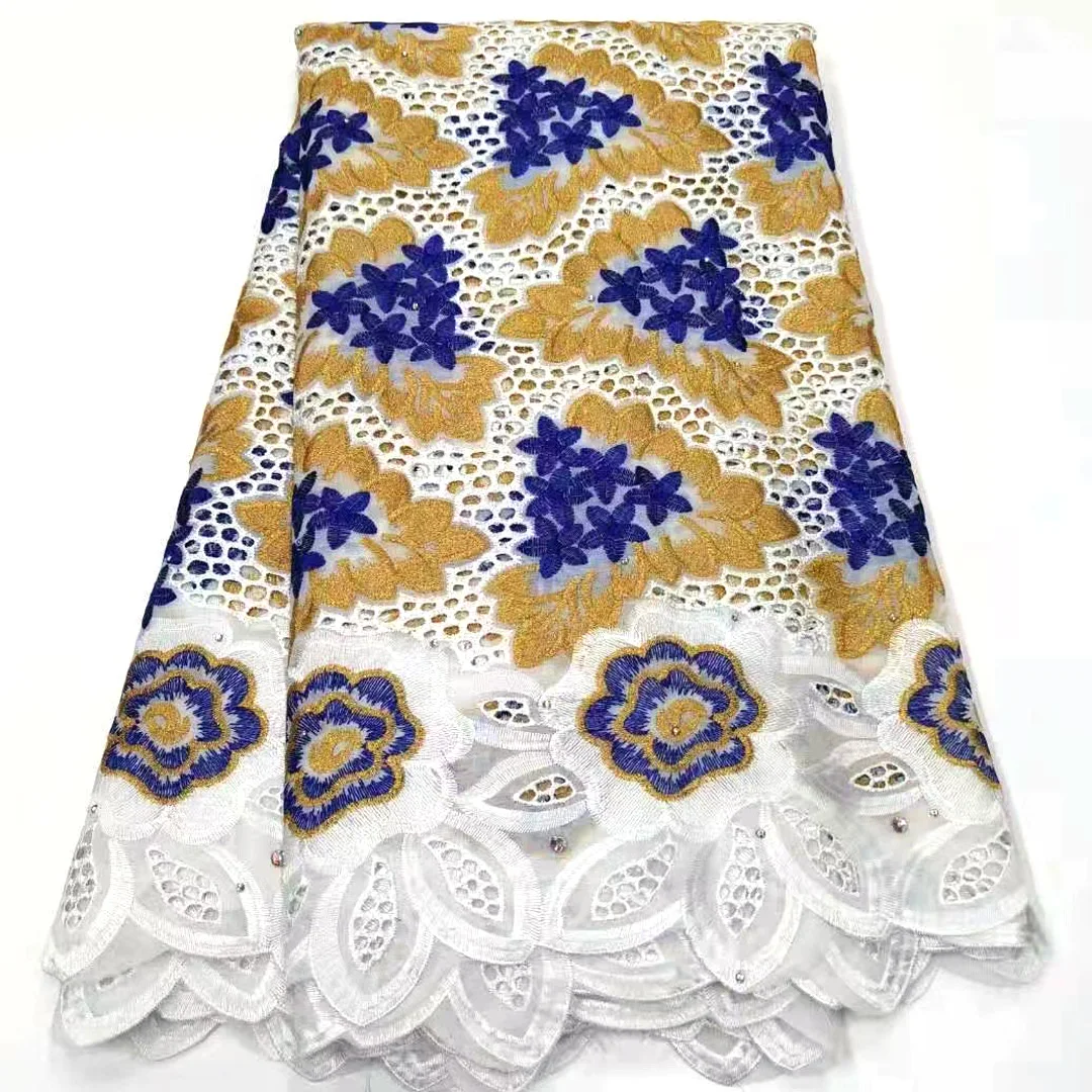 

High Quality Swiss Voile Lace 5Yards African Cotton Lace Fabric With Stones Dubai Style Lace For Nigerian Party Sewing HD5039