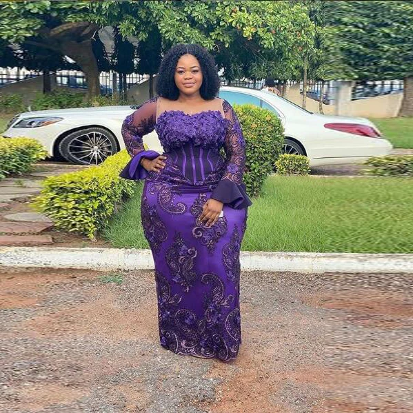 Purple Plus Size Prom Dresses Aso Ebi African Lace Appliques Sheer Neck Long Sleeves Evening Gowns Floor Length Robe De Soiree