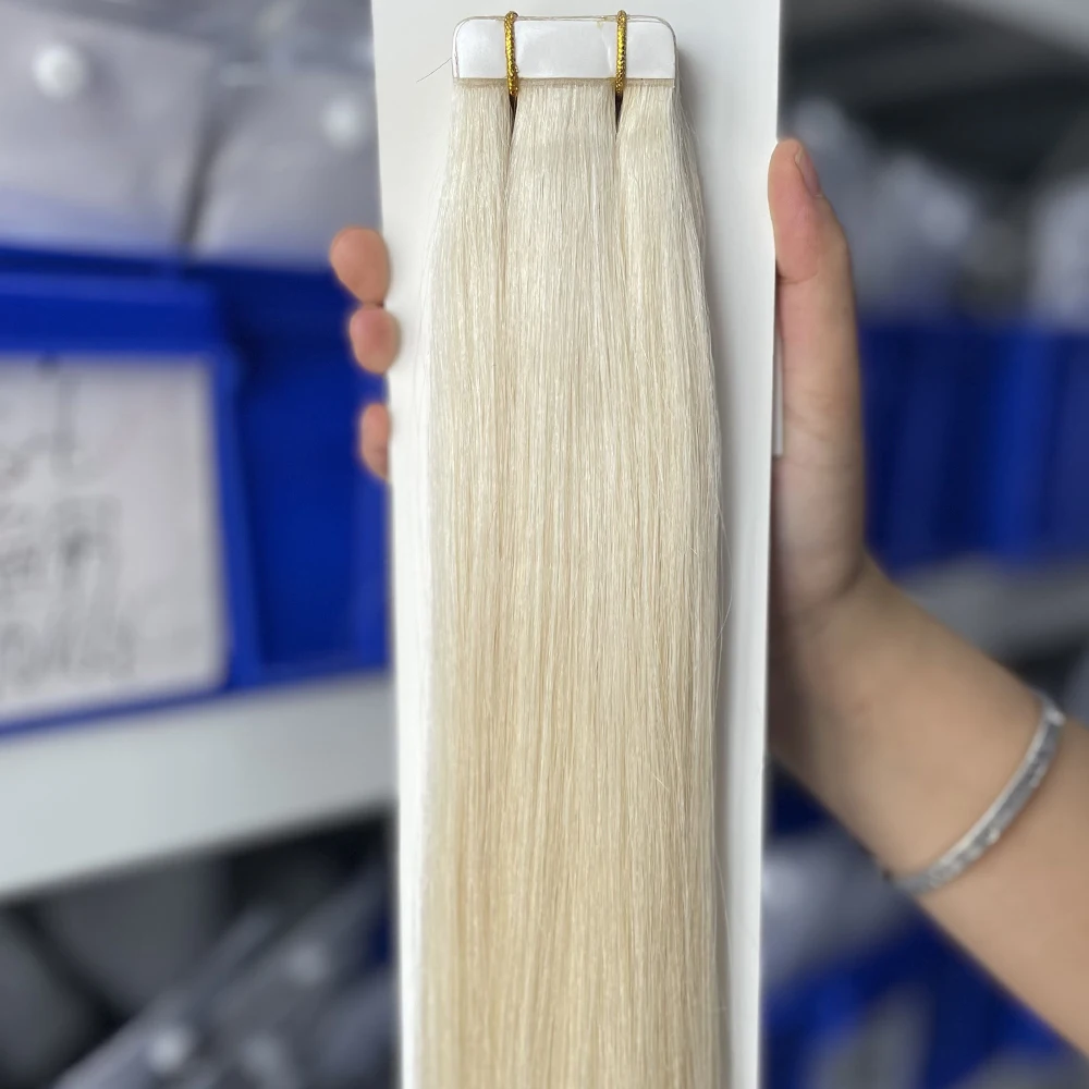 Moresoo Tape in Human Hair Extensions 26 Inch 28 Inch Lijm op Natuurlijke PU Remy Blond Haar Zwarte Stukken voor Vrouwen Steil Haar