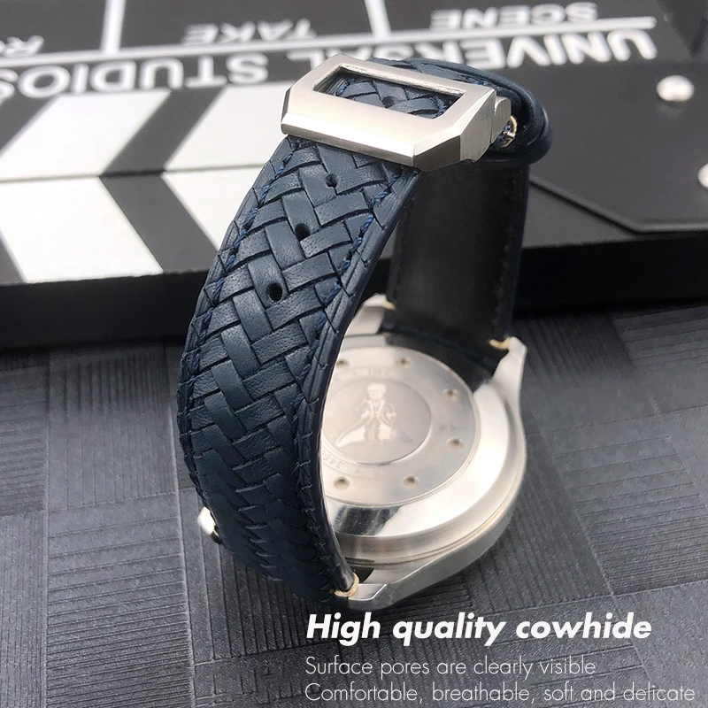 20 21mm 22mm High Quality Cowhide Woven Watchband Fit for IWC Portugieser Pilot\'s Watches Curved End Genuine Leather Watch Strap