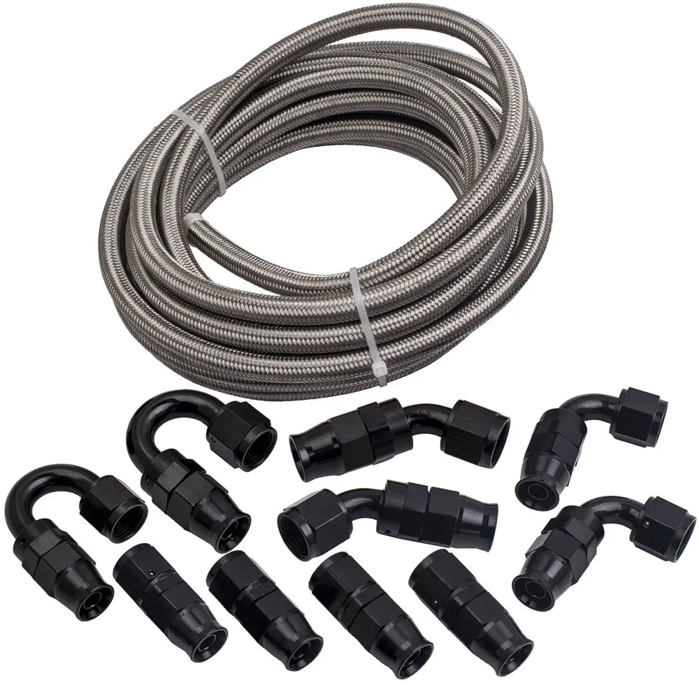 

8AN AN8 Stainless Nylon Braided Oil/fuel/gas Line Hose End kit 20ft Fitting