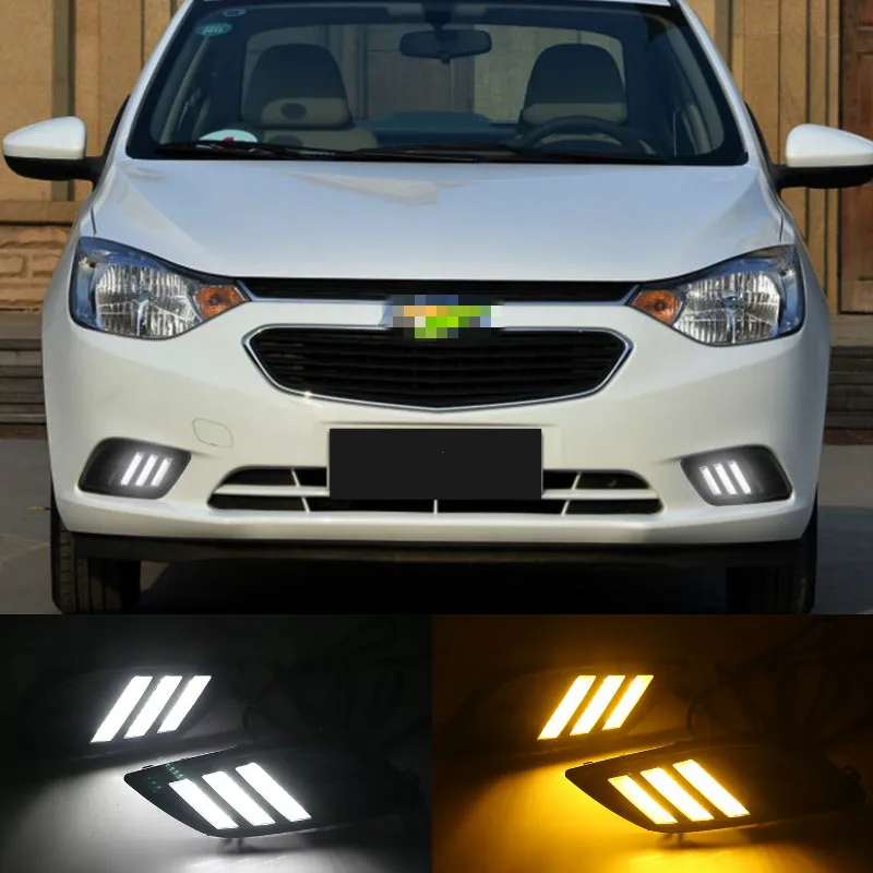 2PCS LED DRL For Chevrolet Sail 2014 2015 2016 2017 Led Daytime Running Light Turn Signal Light Yellow Blue Headlight Fog Lamp