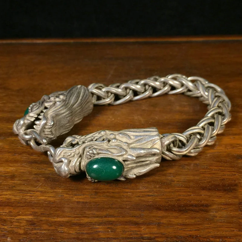 Exquisite Chinese Rare Collectible Tibetan Silver Handwork Dragon Amulet Auspicious Bracelet Statue/ No.1---No.2 Style