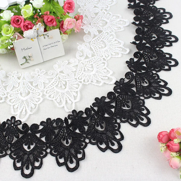 10CM Wide Exquisite White Black Cotton Embroidery Hollow Out Lace Accessories DIY Dresses Hem Sleeve Edge Trim Decorative Fabric