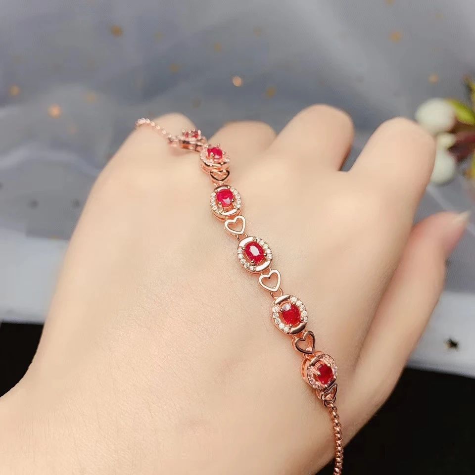 

charming red ruby bracelet for women with silver jewelry party anniversary gift style hot selling present natural gem